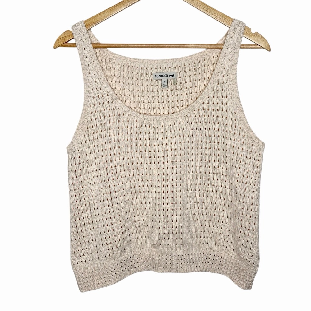Toad And Co Open Knit Tank Top Cream Womens M Organic Cotton Granola Fisherman
